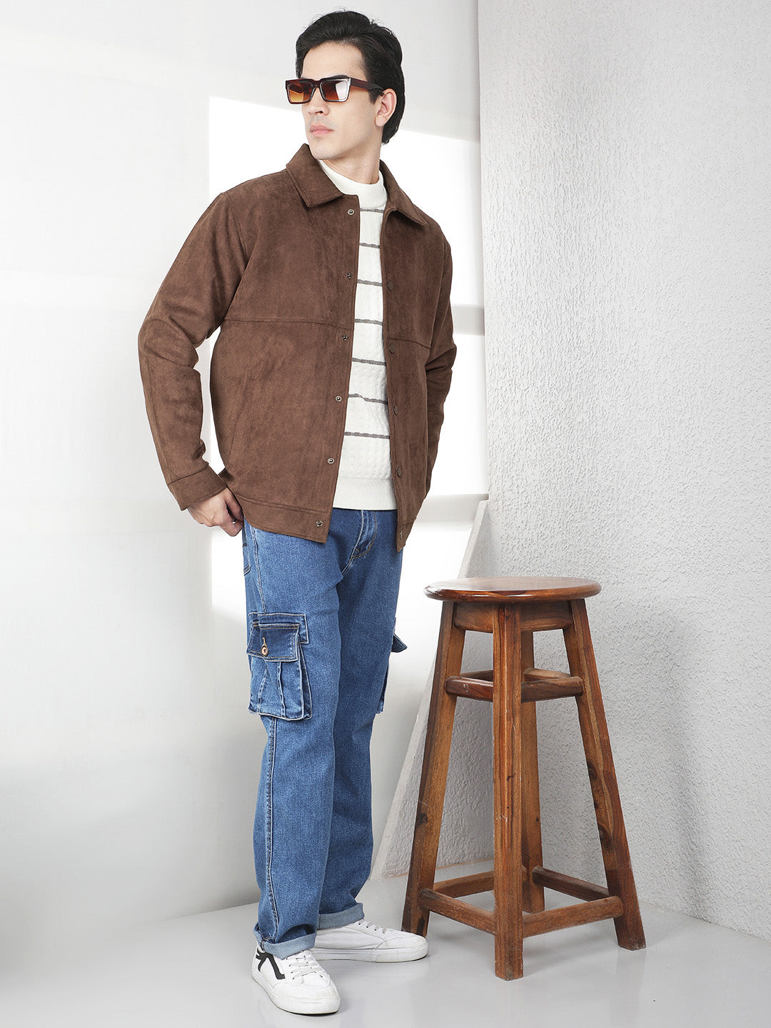 Brown Faux Suede Shacket-Men Jackets-Crimsoune Club