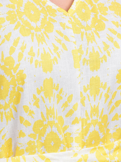 Printed Yellow Linen Jumpsuit-Women Jumpsuits-Crimsoune Club