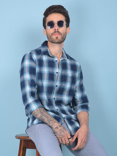 Blue Tartan Check 100% Cotton Shirt-Men Shirts-Crimsoune Club