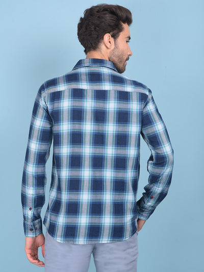 Blue Tartan Check 100% Cotton Shirt-Men Shirts-Crimsoune Club