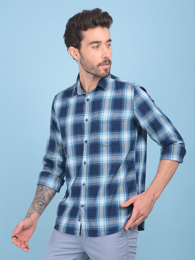 Blue Tartan Check 100% Cotton Shirt-Men Shirts-Crimsoune Club