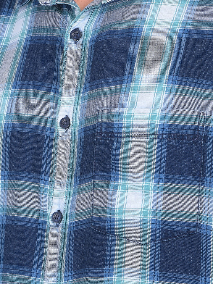Blue Tartan Check 100% Cotton Shirt-Men Shirts-Crimsoune Club