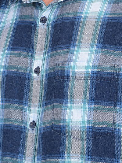 Blue Tartan Check 100% Cotton Shirt-Men Shirts-Crimsoune Club