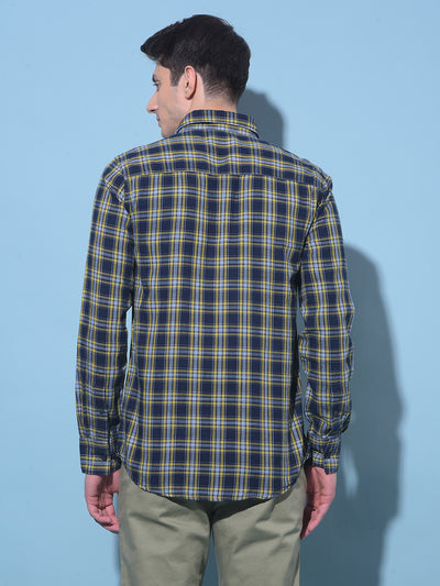 Navy Blue Tartan Check 100% Cotton Shirt-Men Shirts-Crimsoune Club