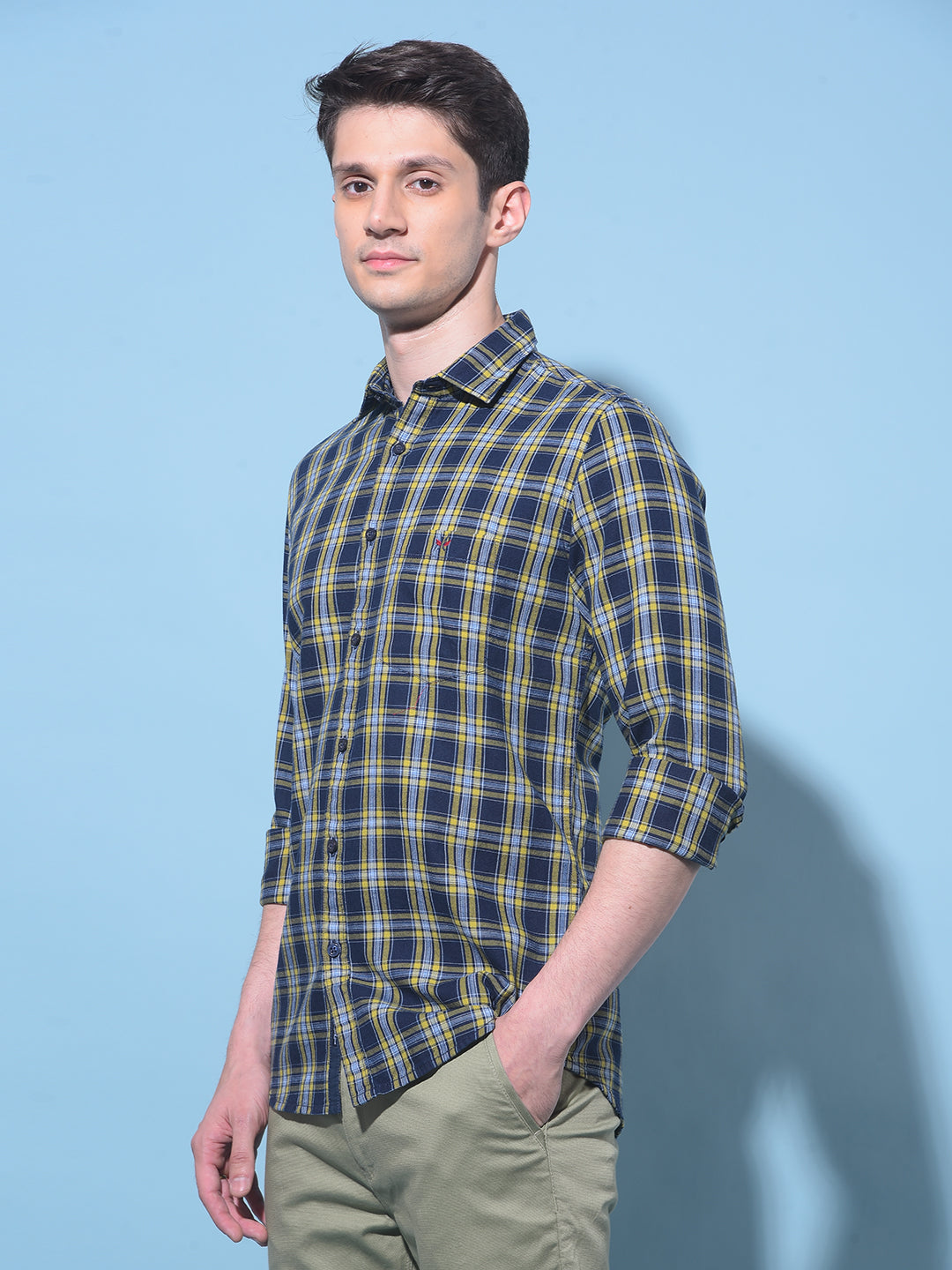 Navy Blue Tartan Check 100% Cotton Shirt-Men Shirts-Crimsoune Club