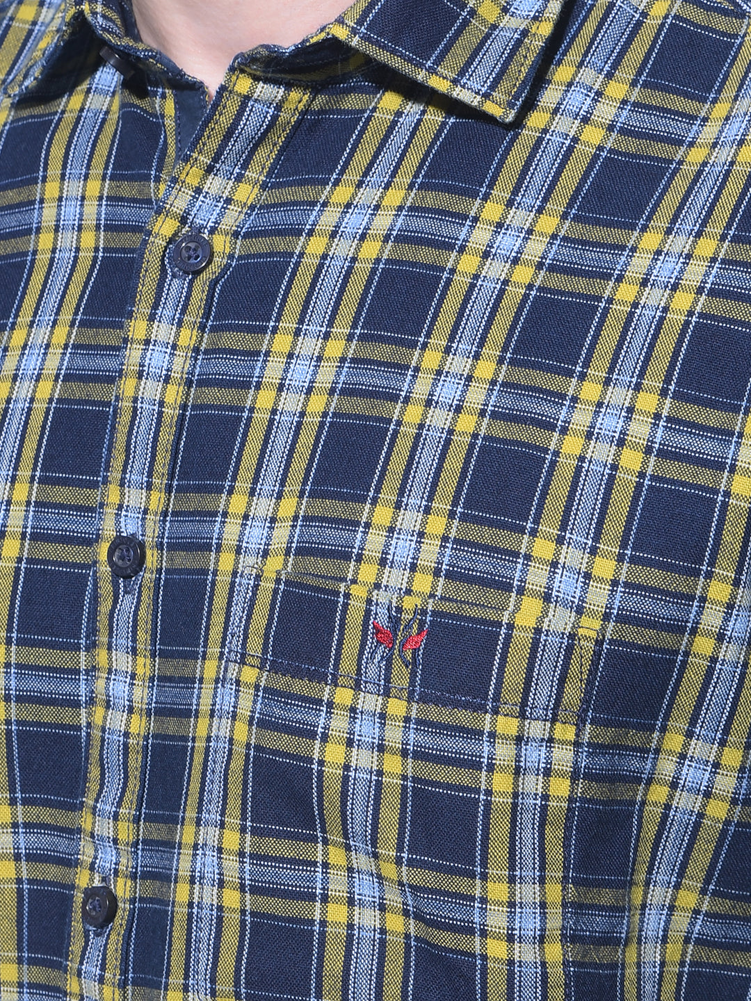 Navy Blue Tartan Check 100% Cotton Shirt-Men Shirts-Crimsoune Club