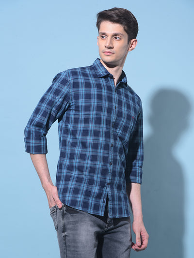 Blue Tartan Check 100% Cotton Shirt-Men Shirts-Crimsoune Club