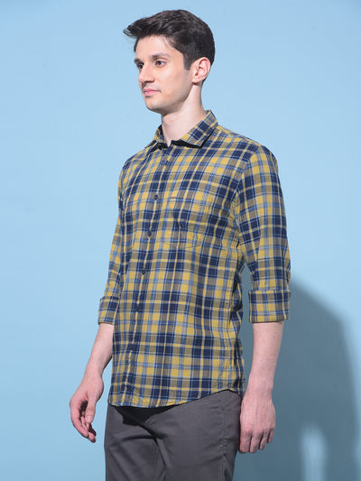 Yellow Tartan Check 100% Cotton Shirt-Men Shirts-Crimsoune Club