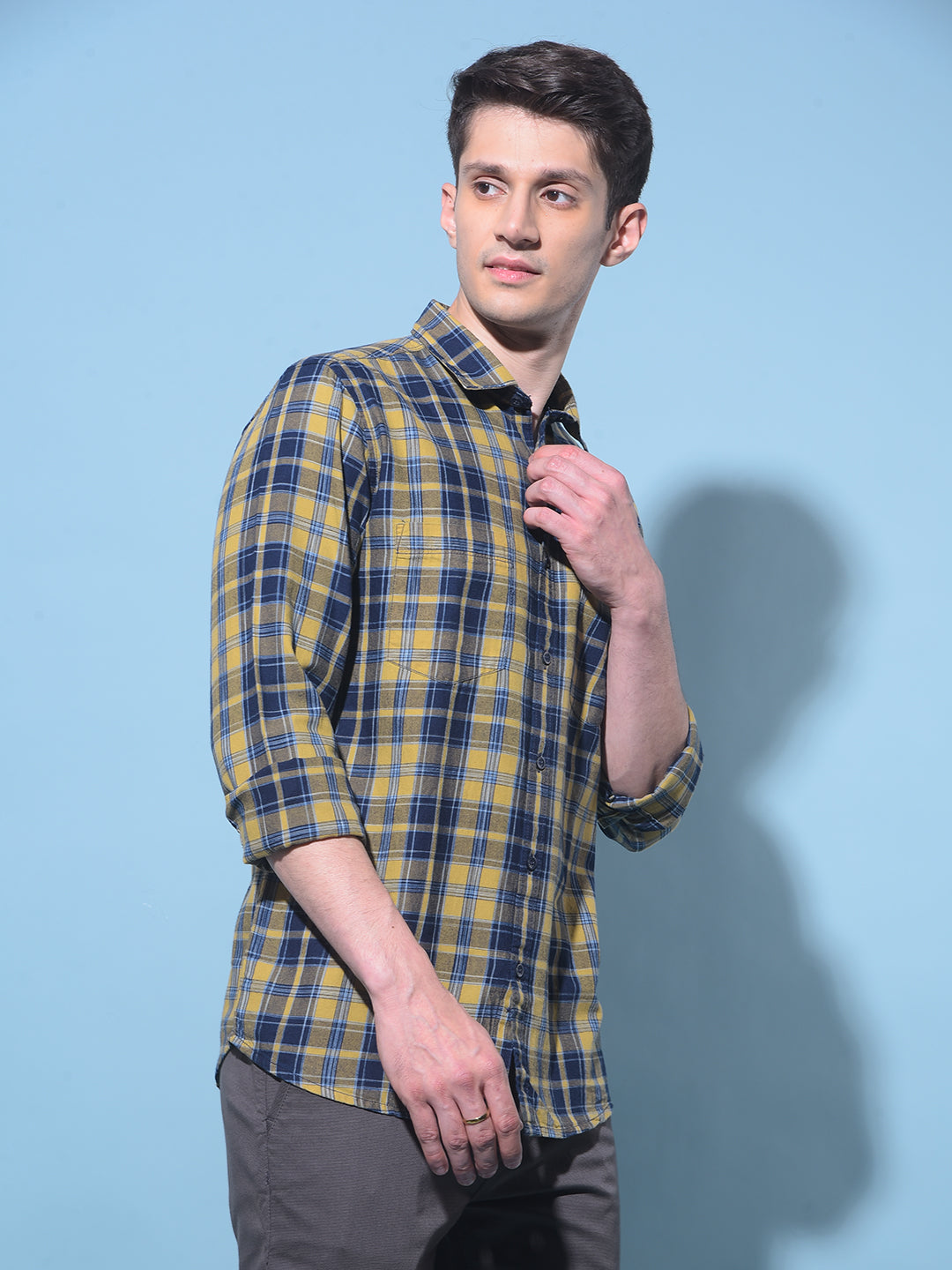 Yellow Tartan Check 100% Cotton Shirt-Men Shirts-Crimsoune Club