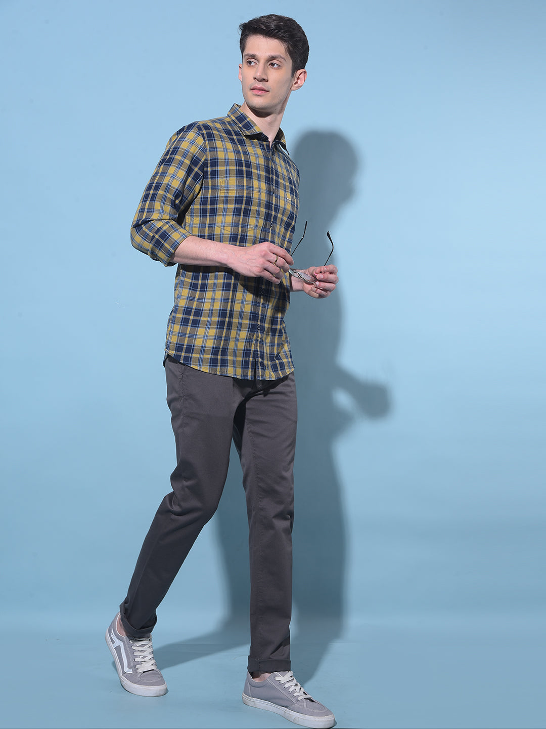 Yellow Tartan Check 100% Cotton Shirt-Men Shirts-Crimsoune Club