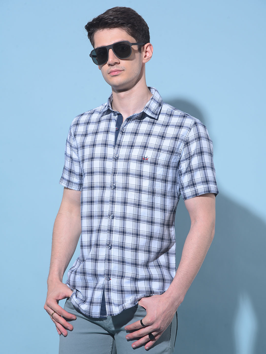 Off White Tartan Check 100% Cotton Shirt-Men Shirts-Crimsoune Club