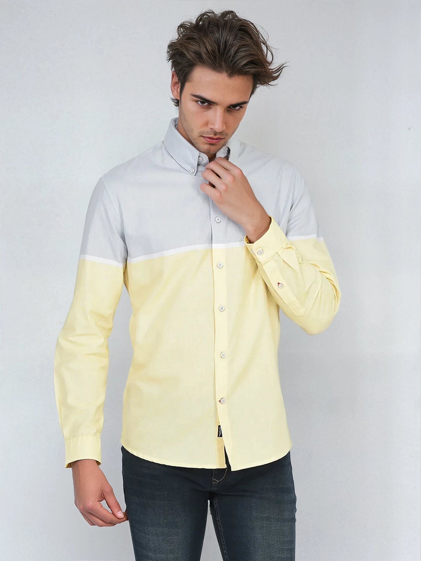 Yellow Colour-Blocked Shirt-Men Shirts-Crimsoune Club