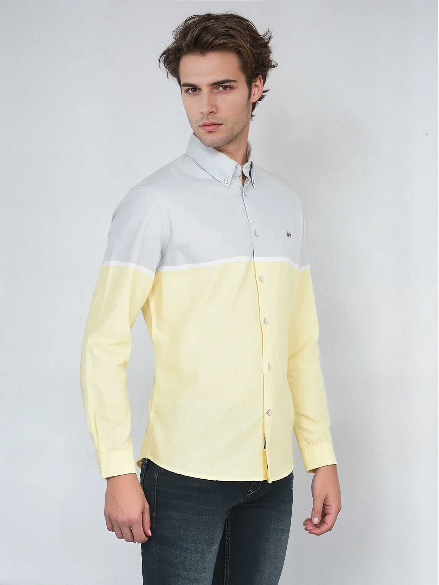 Yellow Colour-Blocked Shirt-Men Shirts-Crimsoune Club