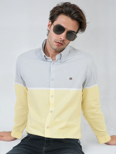 Yellow Colour-Blocked Shirt-Men Shirts-Crimsoune Club