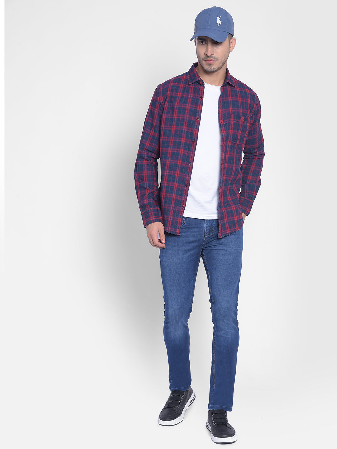 Red Checked Shirt-Men Jeans-Crimsoune Club