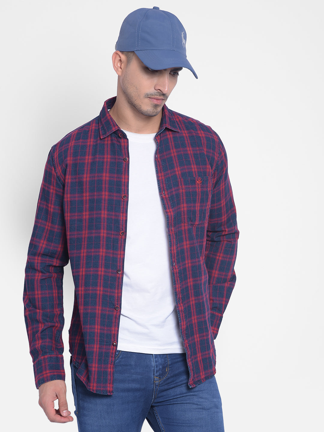 Red Checked Shirt-Men Jeans-Crimsoune Club