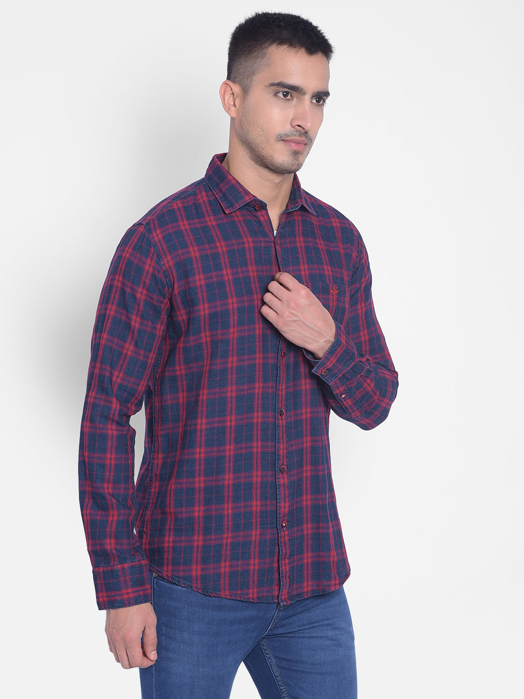 Red Checked Shirt-Men Jeans-Crimsoune Club