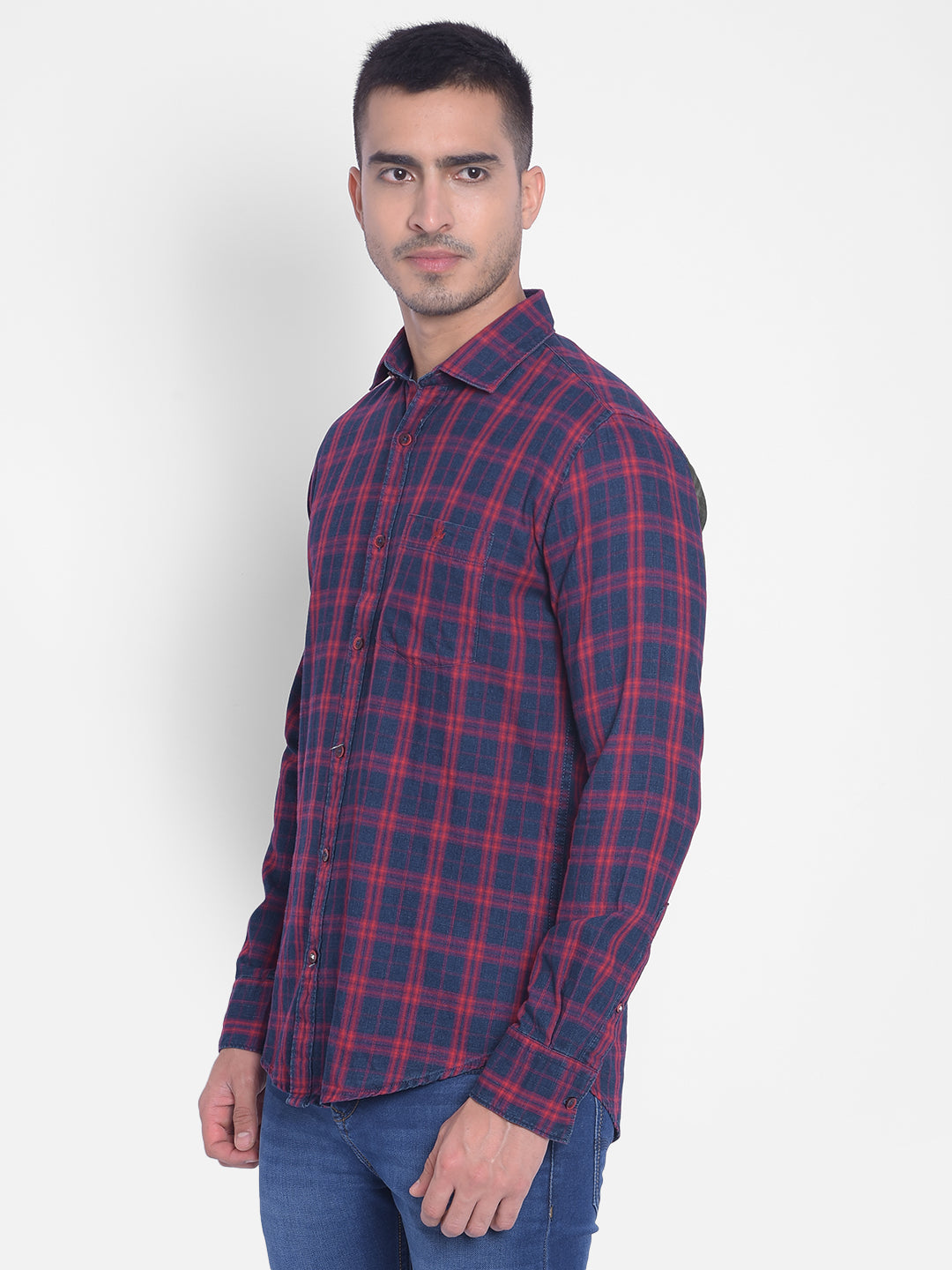 Red Checked Shirt-Men Jeans-Crimsoune Club