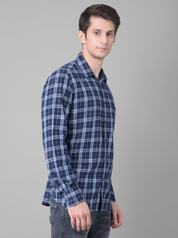 Navy Blue Checked Shirt-Men Shirts-Crimsoune Club