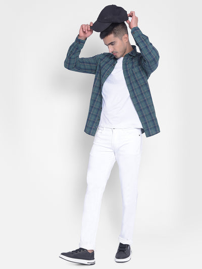 Green Checked Shirt-Men Jeans-Crimsoune Club