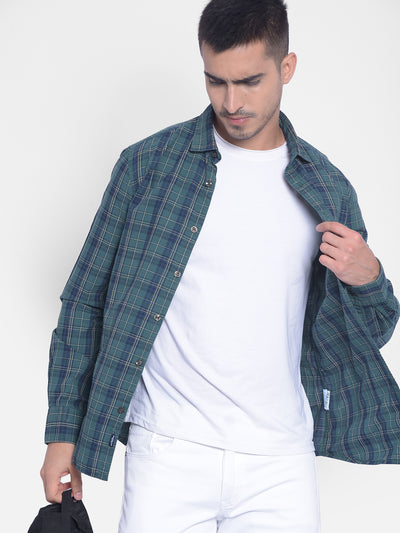 Green Checked Shirt-Men Jeans-Crimsoune Club