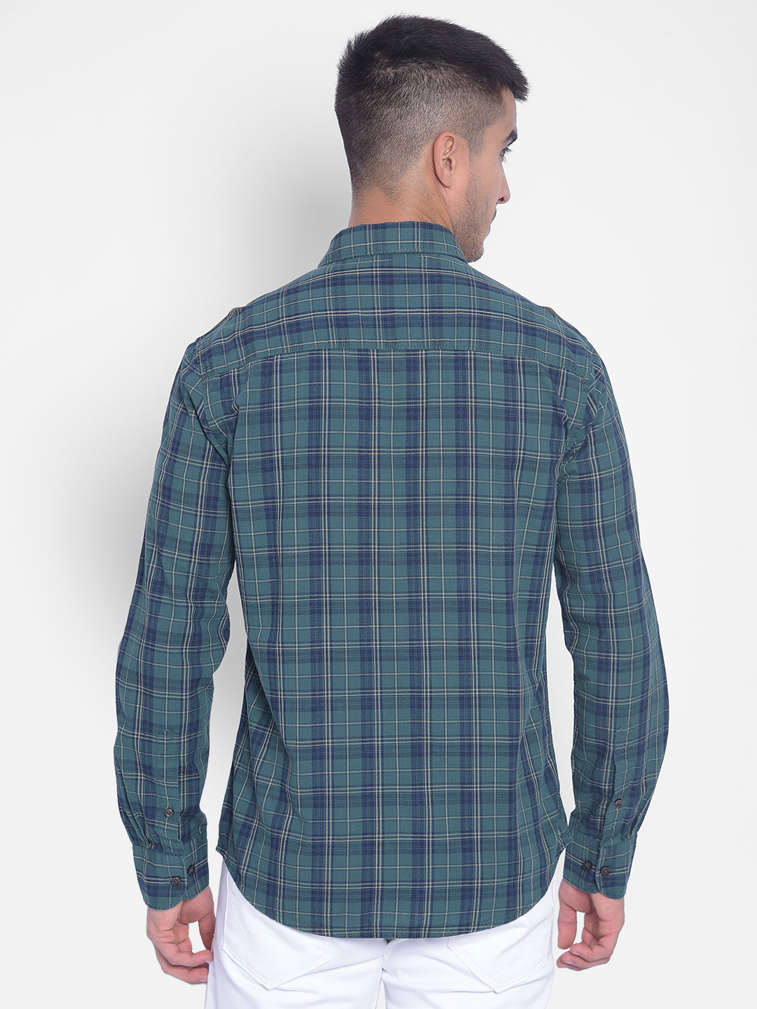 Green Checked Shirt-Men Jeans-Crimsoune Club