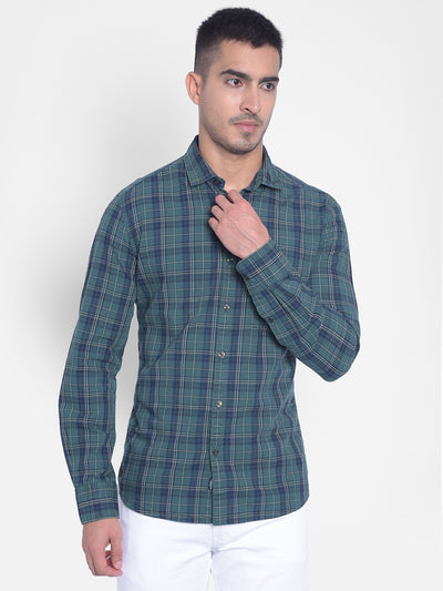 Green Checked Shirt-Men Jeans-Crimsoune Club