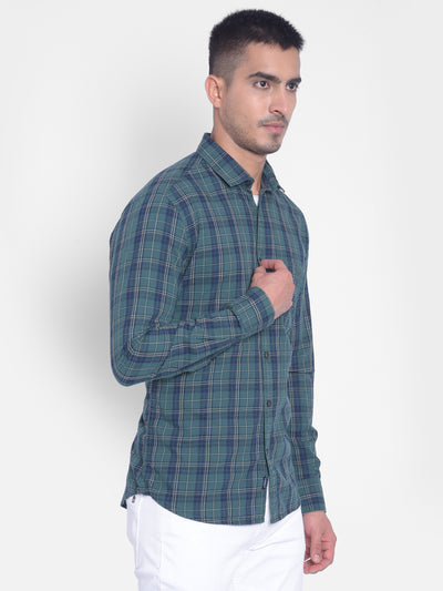 Green Checked Shirt-Men Jeans-Crimsoune Club