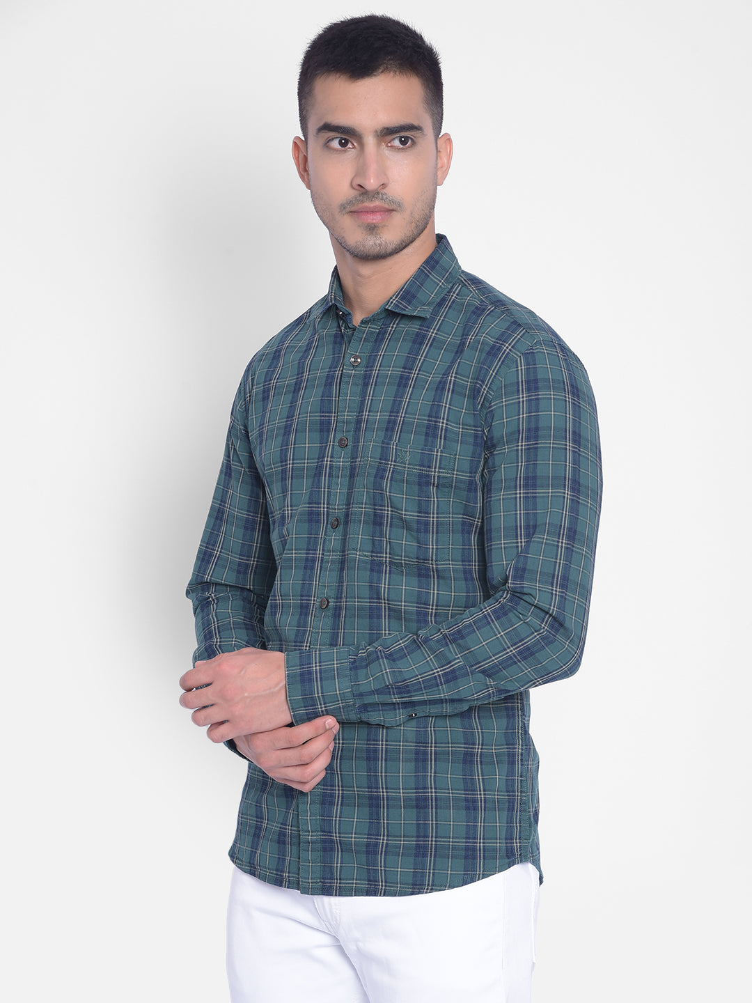 Green Checked Shirt-Men Jeans-Crimsoune Club