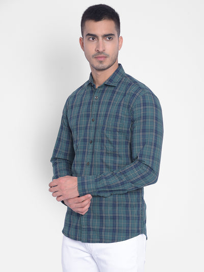 Green Checked Shirt-Men Jeans-Crimsoune Club