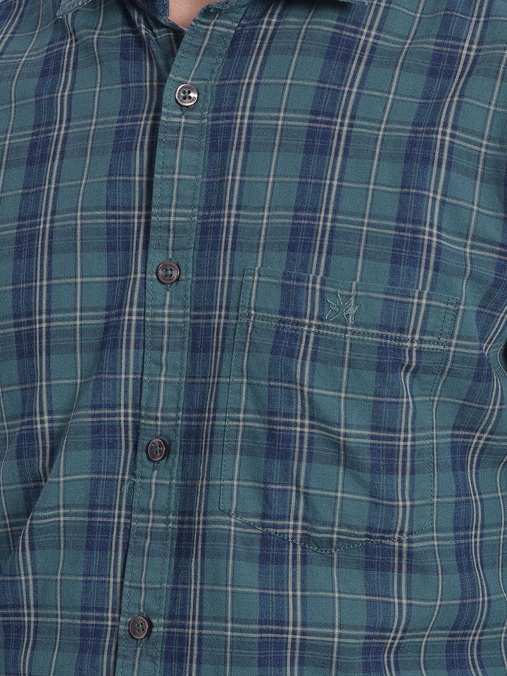 Green Checked Shirt-Men Jeans-Crimsoune Club