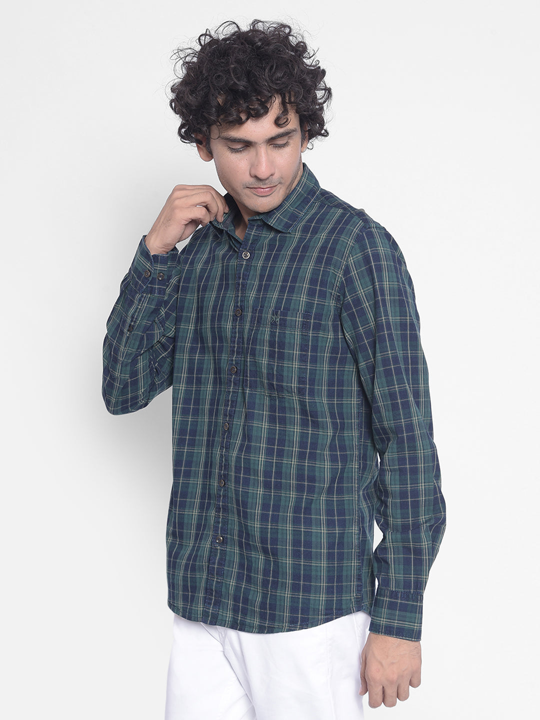 Navy Blue Checked Shirt-Men Shirts-Crimsoune Club