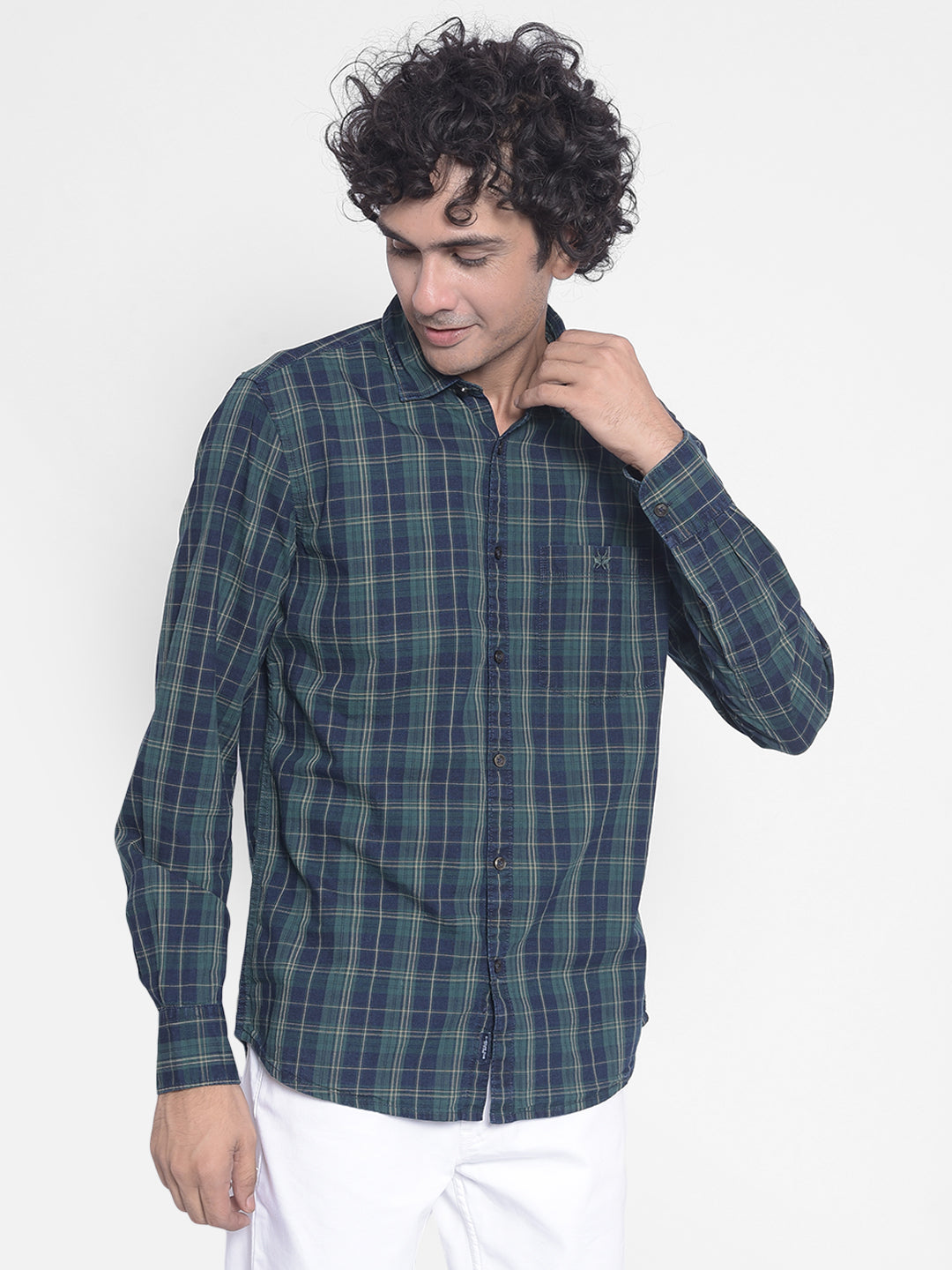 Navy Blue Checked Shirt-Men Shirts-Crimsoune Club