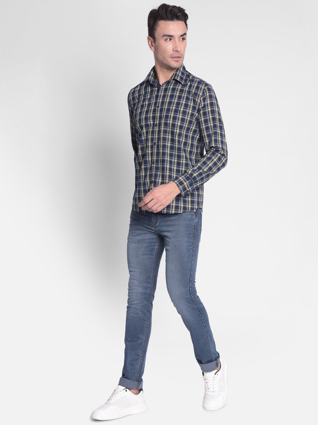 Yellow Checked Shirt-Men shirts-Crimsoune Club