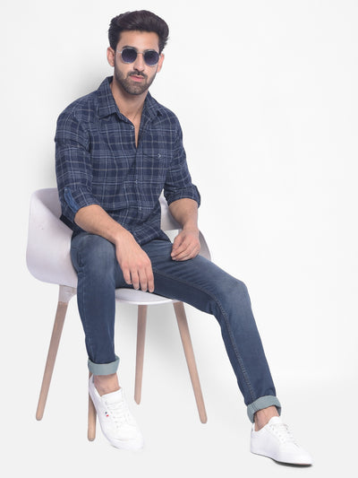 Navy Blue Checked Shirt-Men Shirts-Crimsoune Club