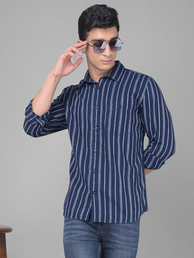 Navy Blue Striped Shirt-Men Shirts-Crimsoune Club