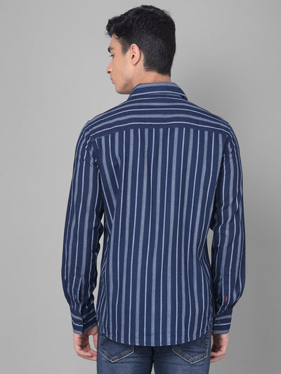 Navy Blue Striped Shirt-Men Shirts-Crimsoune Club