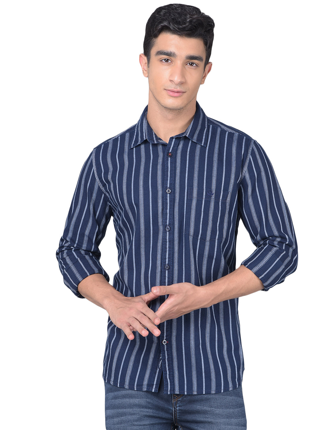 Navy Blue Striped Shirt-Men Shirts-Crimsoune Club