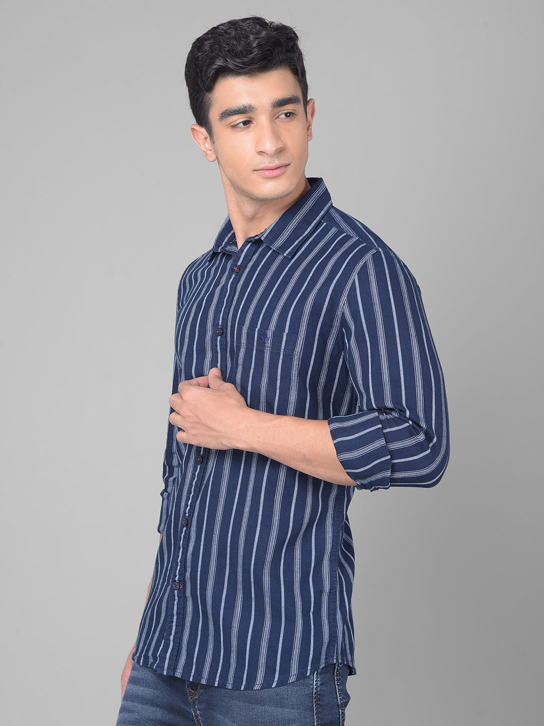 Navy Blue Striped Shirt-Men Shirts-Crimsoune Club