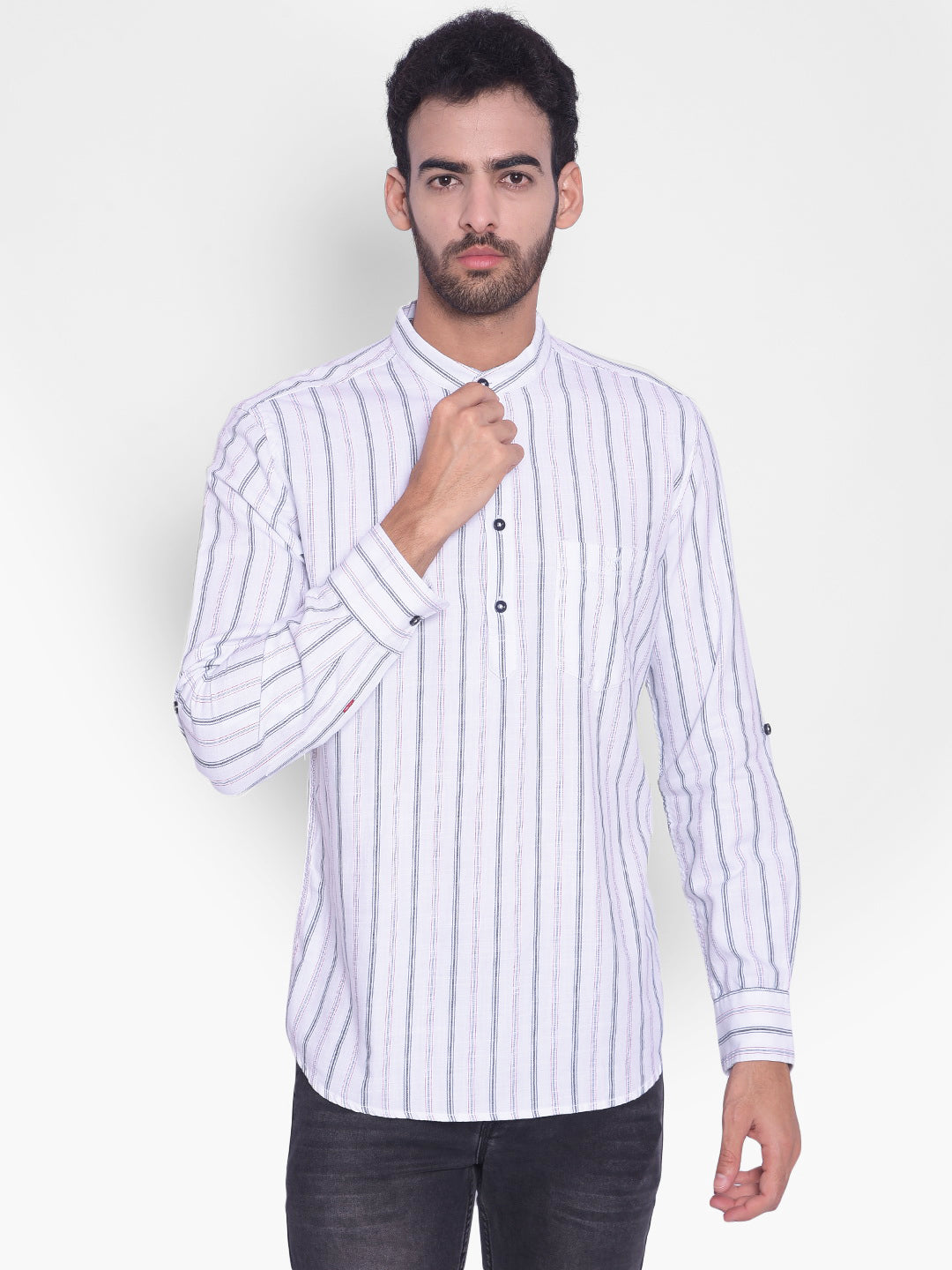 White Striped Kurta-Mens Kurta-Crimsoune Club