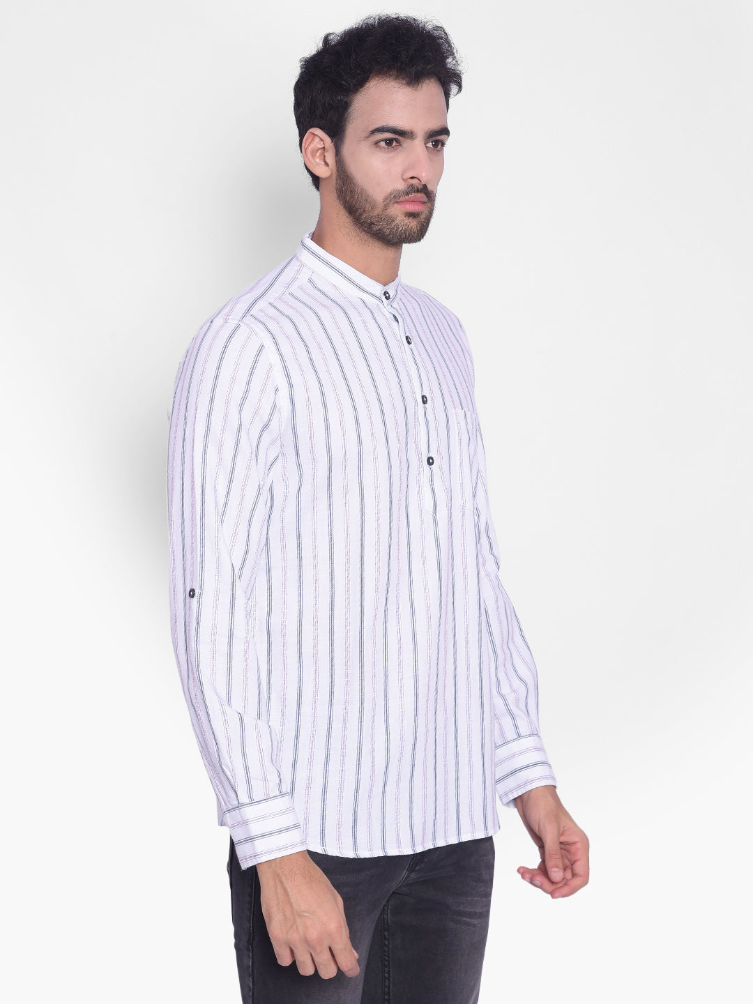 White Striped Kurta-Mens Kurta-Crimsoune Club