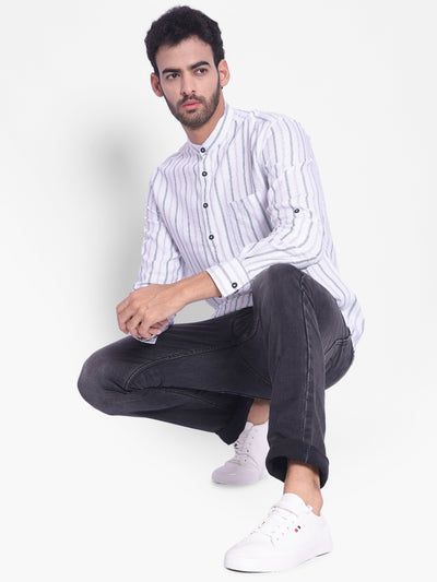 White Striped Kurta-Mens Kurta-Crimsoune Club