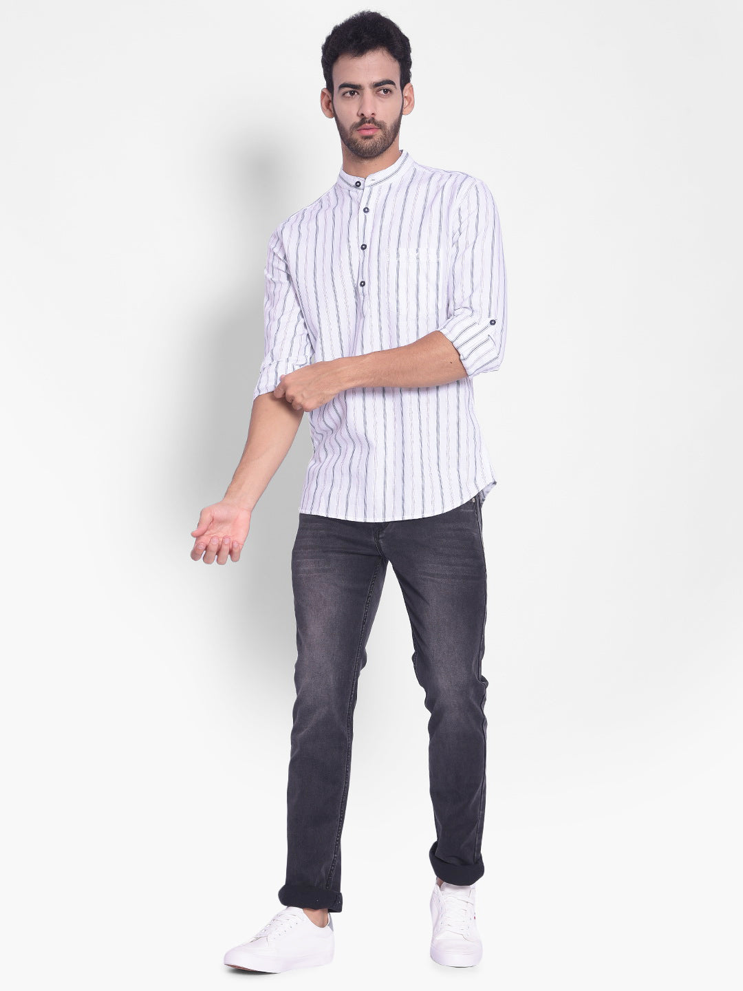 White Striped Kurta-Mens Kurta-Crimsoune Club