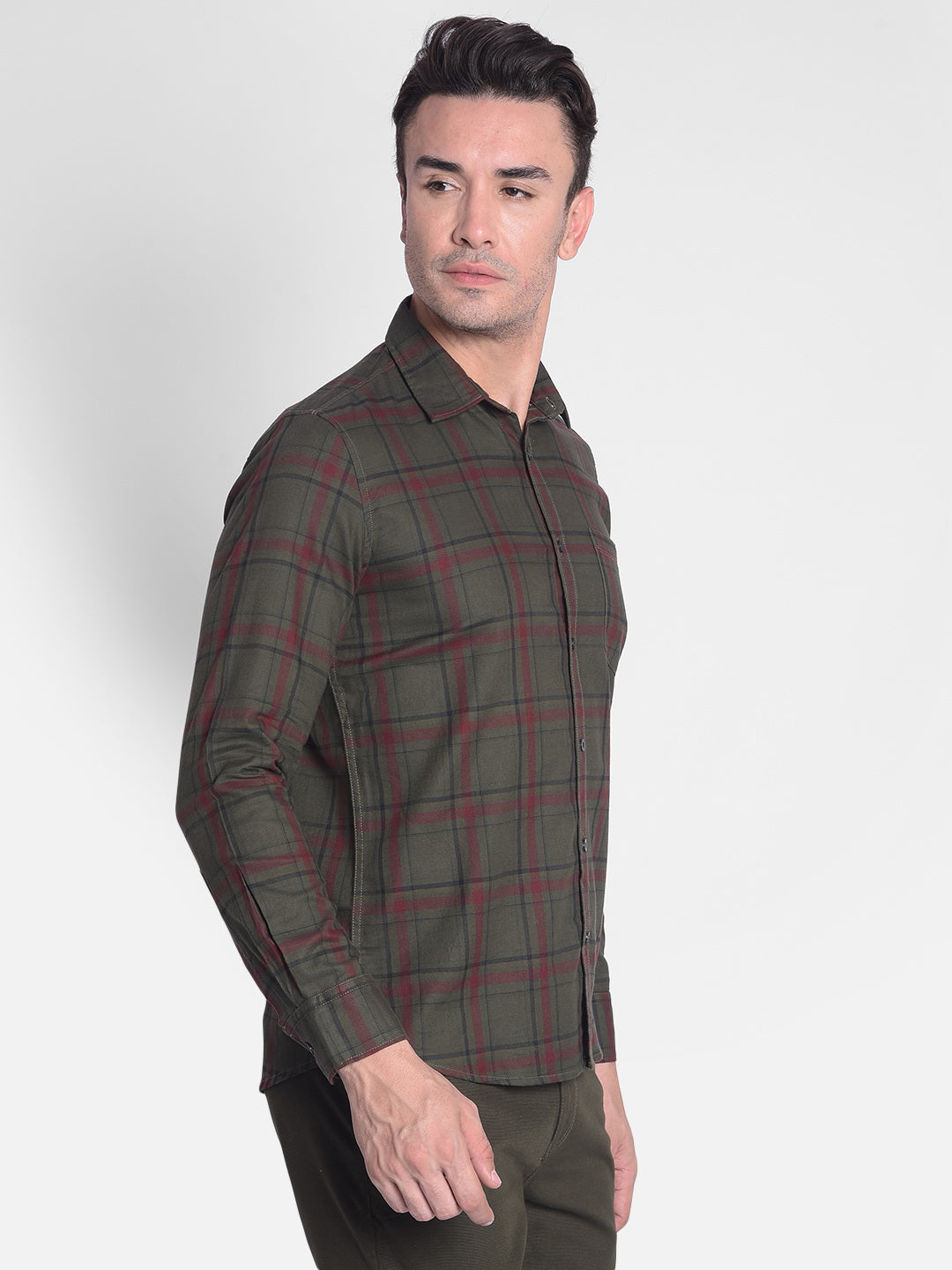 Olive Checked Shirt-Men shirts-Crimsoune Club