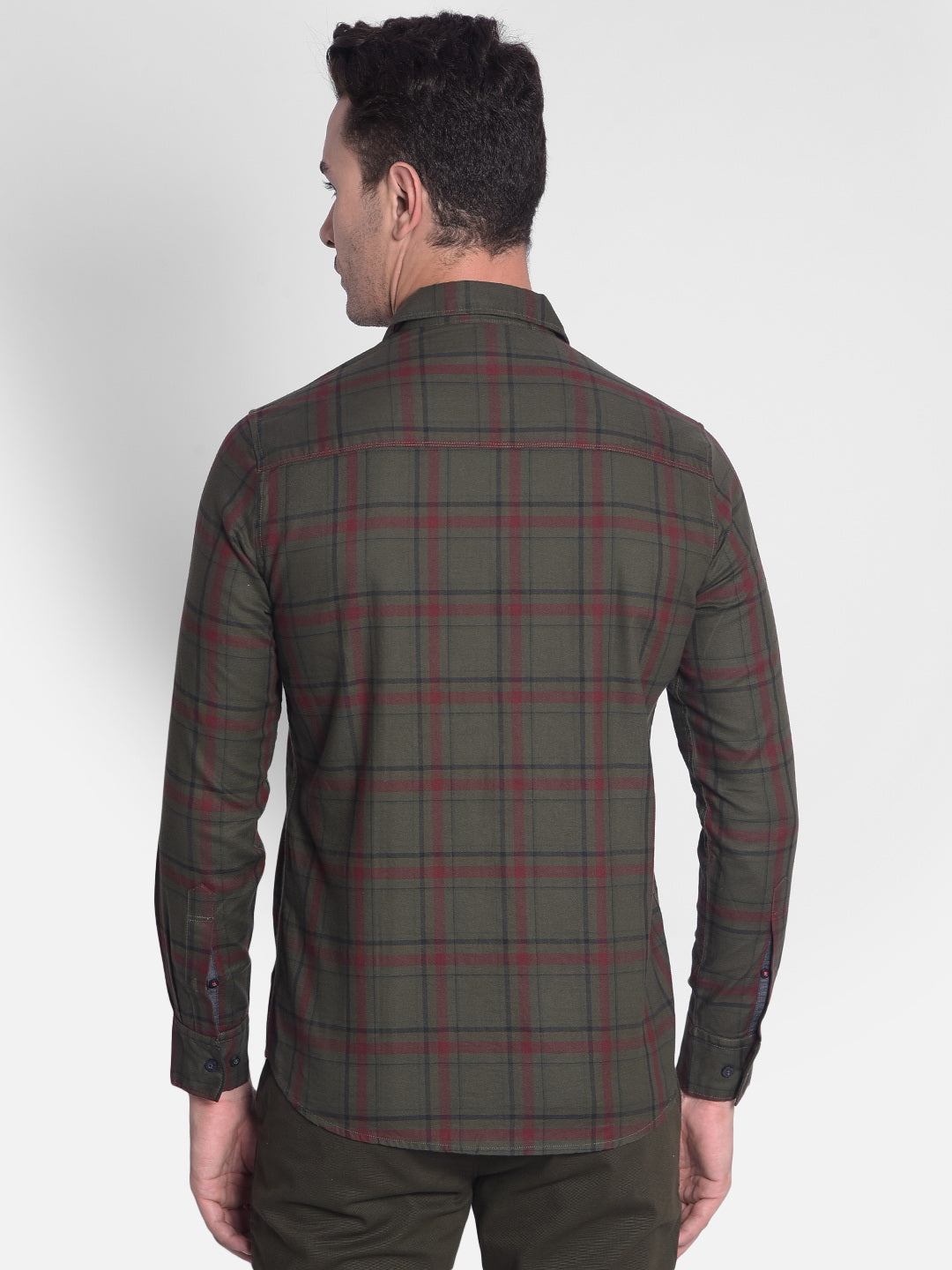 Olive Checked Shirt-Men shirts-Crimsoune Club