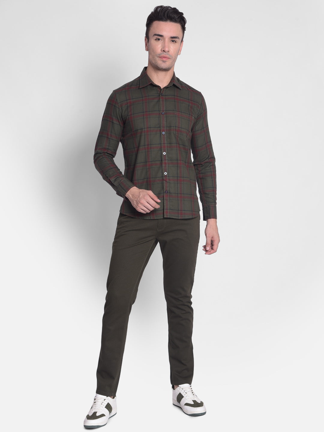 Olive Checked Shirt-Men shirts-Crimsoune Club