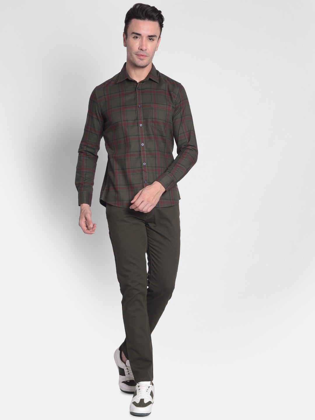 Olive Checked Shirt-Men shirts-Crimsoune Club