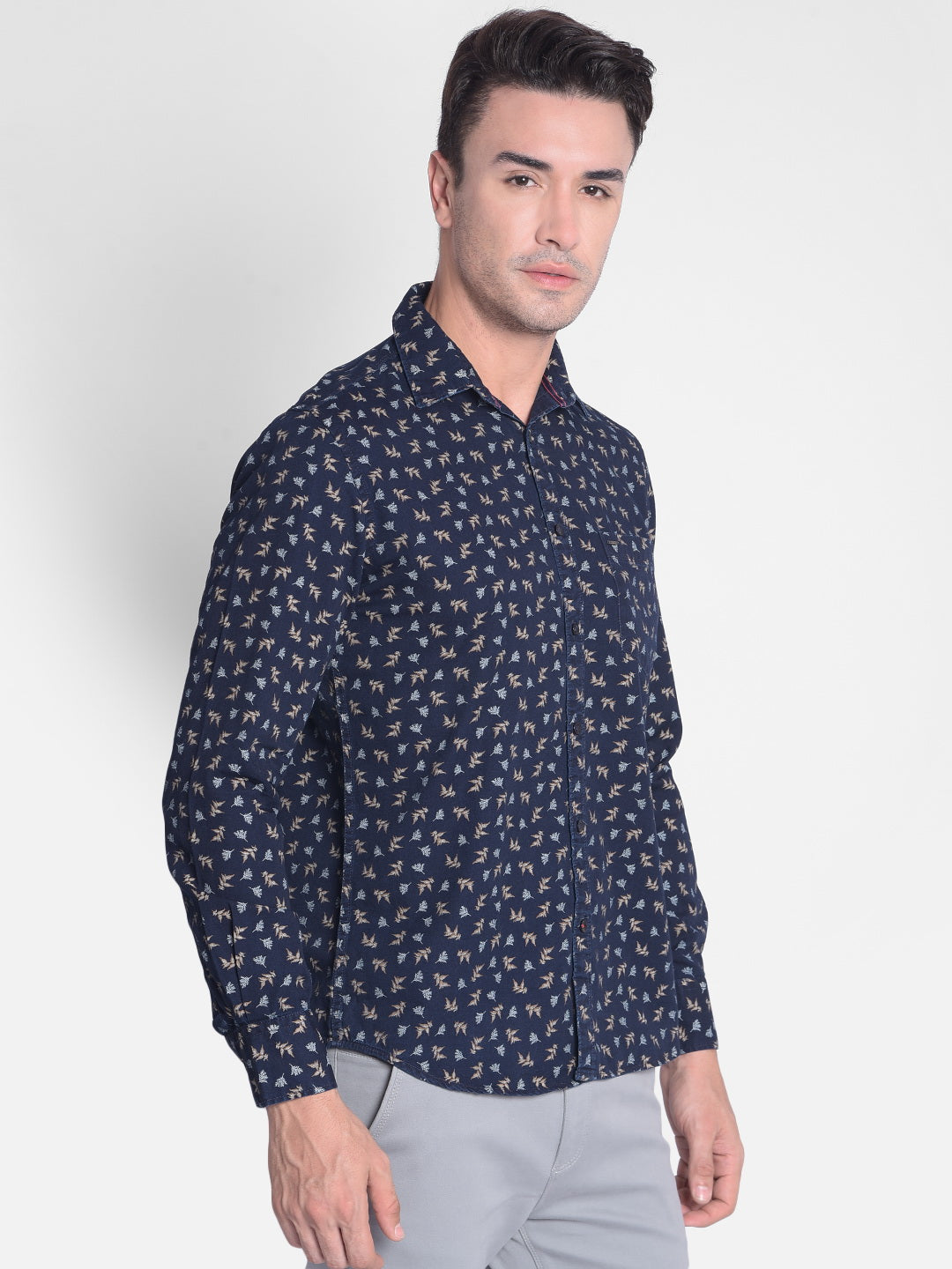 Navy Blue Printed Shirt-Men shirts-Crimsoune Club