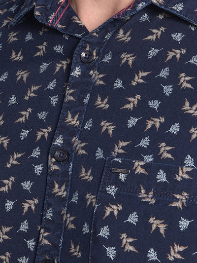 Navy Blue Printed Shirt-Men shirts-Crimsoune Club