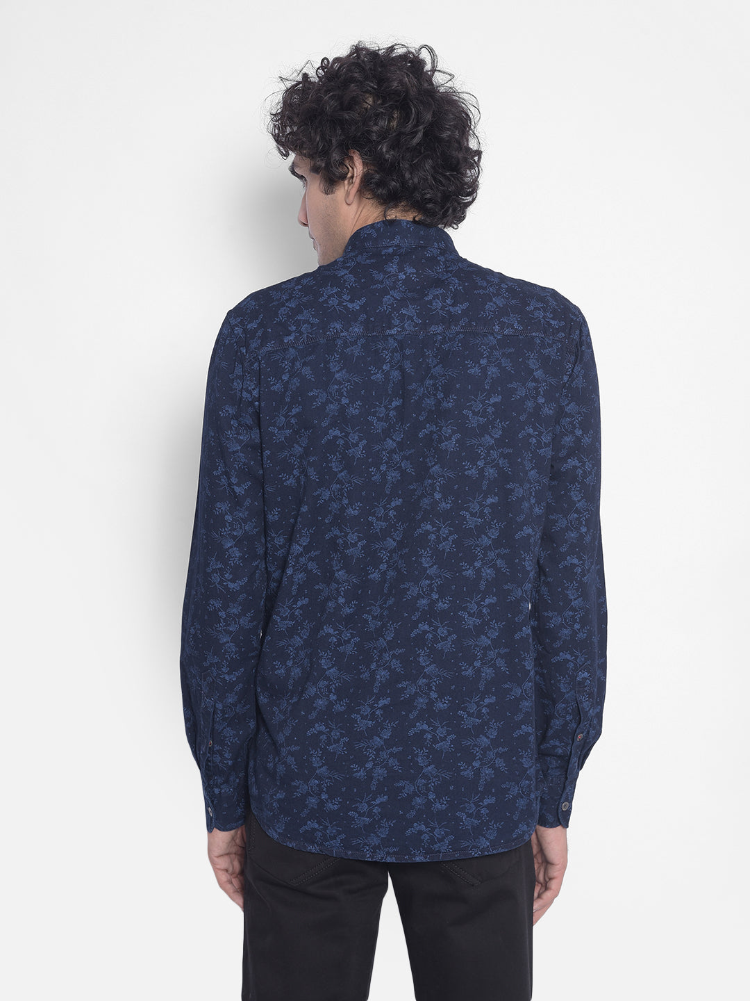 Navy Blue Floral Kurta-Men Kurtas-Crimsoune Club